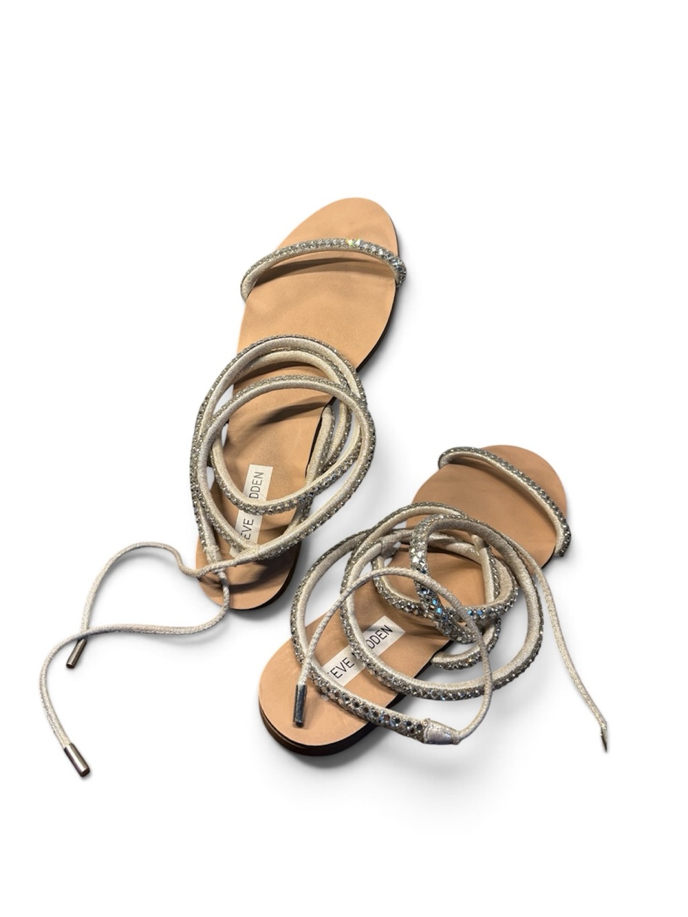 Steve Madden Silver Rhinestone Wrap Lace Sandals